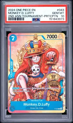 Monkey.D.Luffy (2nd Anniversary Stamped Promo) P-043 One Piece PSA 10 - Image 1