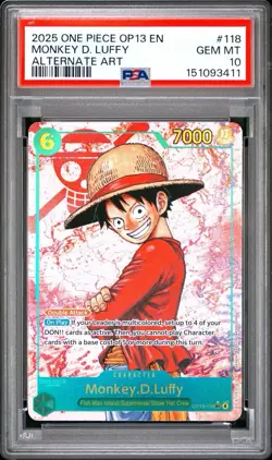 2025 One Piece Monkey.D.Luffy Alternate Art OP13-118 Carrying On His Will PSA 10 - Image 1
