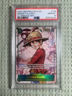 ONE PIECE MONKEY D. LUFFY 2025 OP13-CARRYING ON HIS WILL #118 ALT ART PSA 10 - Image 1