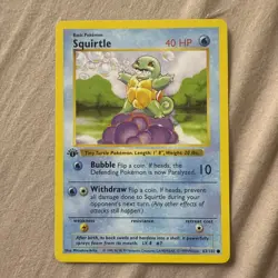 Pokemon TCG Squirtle 63/102 1st Edition Base Set Shadowless Regular Common LP/NM - Image 1