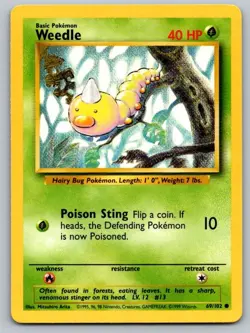 Weedle 69/102 Common Base Set Unlimited Pokemon Lightly Played - Image 1