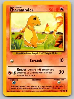 Charmander 46/102 Common Base Set Unlimited Pokemon Lightly Played - Image 1