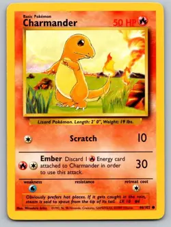 Charmander 46/102 Common Base Set Unlimited Pokemon Lightly Played - Image 1