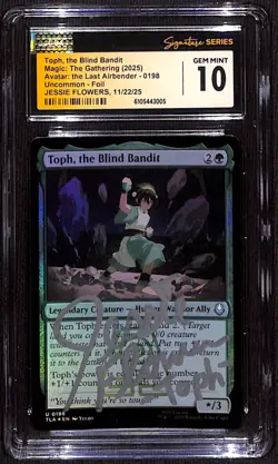 CGC GEM MINT 10 Signed Jessie Flower MTG Toph, the Blind Bandit ATLA U 0198 Foil - Image 1