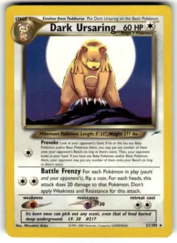 Dark Ursaring 21/105 Rare Neo Destiny Pokemon Unlimited Near Mint - Image 1