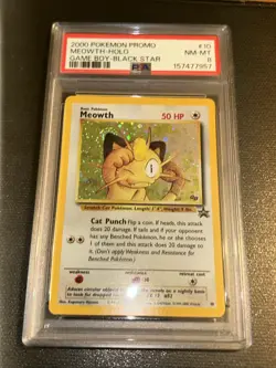 2000 Vintage Pokemon Promo 10 Meowth Holo Gameboy Black Star PSA 8 - Image 1