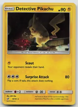 Detective Pikachu 10/18 Rare Detective Pikachu Pokemon Holo Moderately Played - Image 1