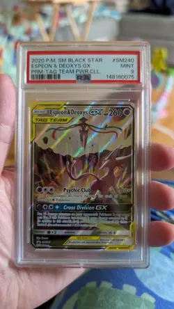 Pokemon Espeon & Deoxys GX SM240 SM Black Star Promo Holo EN PSA 9 - Image 1