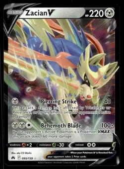 ZACIAN V - 095/159 Holo Rare V Crown Zenith Pokemon NM - Image 1