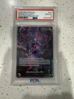 One Piece CCG Monkey.D.Luffy 2nd Anniversary Set OP09-061 PSA 10 Gem Mint - Image 1