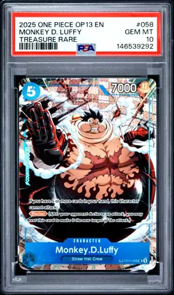 2025 One Piece Monkey D. Luffy Treasure Rare #OP11-058 PSA 10 GEM MINT - Image 1