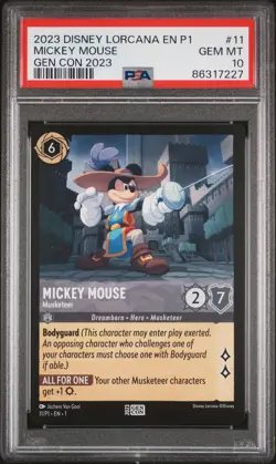2023 DISNEY LORCANA EN P1-PROMO GEN CON 2023 #11 MICKEY MOUSE - MUSKETEER PSA 10 - Image 1