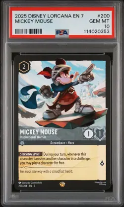 DISNEY LORCANA EN7 #200 MICKEY MOUSE - INSPIRATIONAL WARRIOR PSA 10 - Image 1