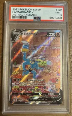 2022 POKEMON SWORD & SHIELD ASTRAL RADIANCE #172 MACHAMP V ALTERNATE ART PSA 9 - Image 1