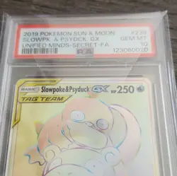 Pokemon TCG Slowpoke & Psyduck GX PSA 10 2019 Unified Minds 239/236 SR FA - Image 1