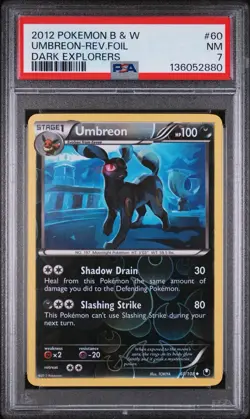 2012 POKEMON BLACK & WHITE DARK EXPLORERS #60 UMBREON-REVERSE FOIL PSA 7 - Image 1
