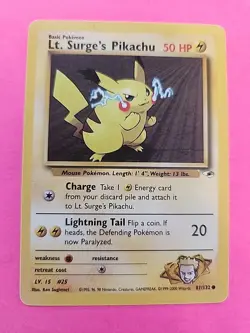 Lt. Surge's Picachu Gym Pokemon Card WOTC - Image 1