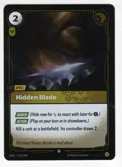 Riftbound League Of Legends Origins Foil Card OGN 213 Hidden Blade - Image 1