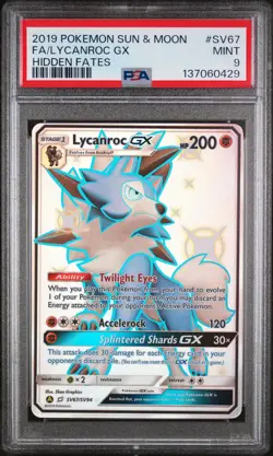 Pokemon Hidden Fates Lycanroc GX Full Art Shiny PSA 9 - Image 1
