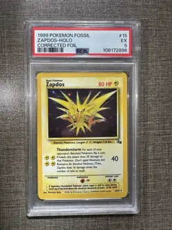 Vintage 1999 Pokemon Fossil Zapdos-Holo Rare #15 Corrected Foil PSA 5 - Image 1
