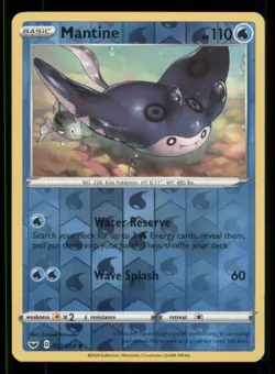 Mantine Sword & Shield Base Set #052/202 UC Reverse Holo Pokemon LP - Image 1