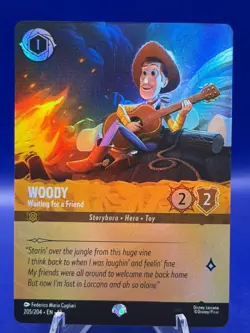 Disney Lorcana Woody Waiting for a Friend Epic Holofoil 205/204 Wilds Unknown - Image 1