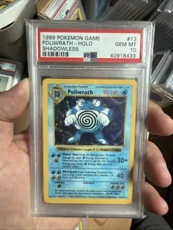 1999 POKEMON GAME 13 POLIWRATH-HOLO SHADOWLESS POP 48! Gem PSA 10 - Image 1
