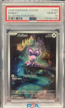 2025 POKEMON JTG EN-JOURNEY TOGETHER ILLUSTRATION RARE #169 NOIBAT PSA 10 MINT - Image 1