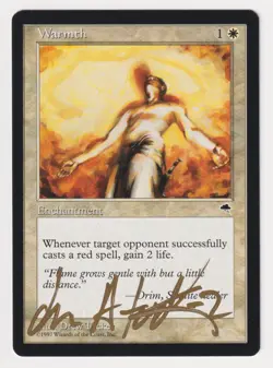 Gold Signed Warmth LP Tempest Artist Drew Tucker 1997 WOTC MTG Magic Vintage EDH - Image 1
