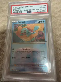 2023 Mew en Squirtle Pokemon Center 151 Stamp PSA 8 - Image 1