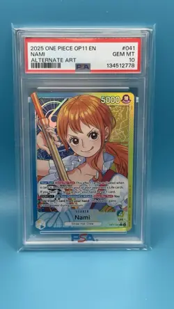 One Piece 2025 OP11-A Fist of Divine Speed Alternate Art #041 Nami, PSA 10 - Image 1