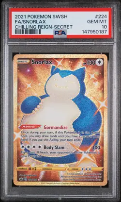 2021 POKEMON SWORD & SHIELD CHILLING REIGN SECRET #224 FULL ART/SNORLAX PSA 10 - Image 1