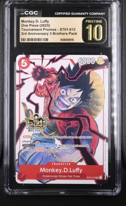 One Piece Monkey D. Luffy Promo ST01-012 3rd Anniversary CGC PRISTINE 10 - Image 1