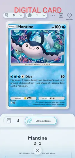 Pokemon Pocket Mobile Game Wisdom Of Sea And Sky Set Mantine ◇◇Rare Digital Card - Image 1