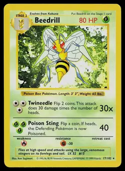 Pokemon Card - Beedrill Base Set Shadowless 17/102 Rare - Image 1