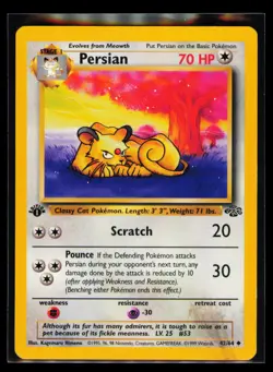 Persian 42/64 Jungle 1st Edition Stamp Non Holo Foil Pokemon 1999 Vintage - Image 1