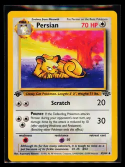 Persian 42/64 Jungle 1st Edition Stamp Non Holo Foil Pokemon 1999 Vintage - Image 1