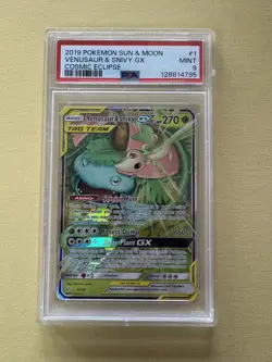 2019 Pokemon Sun & Moon Venusaur & Snivy GX Cosmic Eclipse #1 (1/236) - PSA 9 - Image 1