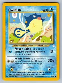 Qwilfish 49/64 Common Neo Revelation Pokemon Lightly Played - Image 1