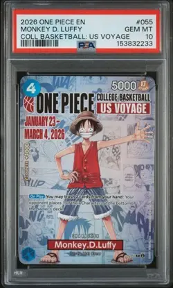2026 One Piece EN College Basketball US Voyage #055 Monkey D Luffy PSA 10 - Image 1
