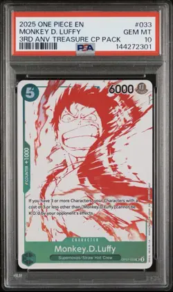 ONE PIECE 3RD ANNIVERSARY! TREASURE CAMPAIGN #033 MONKEY D. LUFFY PSA 10 - Image 1