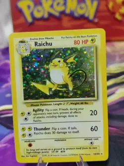 Pokemon TCG Base Set Raichu Holo Card 14/102 Unlimited Holo Rare Vintage MP/LP - Image 1