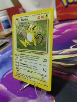 Pokemon TCG Base Set Raichu Holo Card 14/102 Unlimited Holo Rare Vintage MP/LP - Image 2