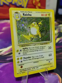 Pokemon TCG Base Set Raichu Holo Card 14/102 Unlimited Holo Rare Vintage MP/LP - Image 3