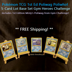 Pokemon TCG 1st Ed Poliwag Poliwhirl 5-Card Lot Base Set Gym Heroes Challenge NM - Image 1
