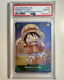 One piece Monkey.D.Luffy P-037 Foil Promo 1st Anniversary Tournament PTCP PSA 10 - Image 1