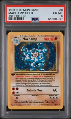1999 POKEMON BASE SET 1ST EDITION #8 MACHAMP-HOLO PSA 6 - Image 1