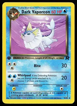 Dark Vaporeon 45/82 1st Edition Uncommon Team Rocket Pokemon Card - Image 1