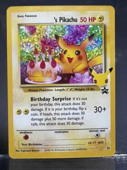 Birthday Pikachu 24 Holo Celebrations Classic Collection Pokemon Card NM - Image 1