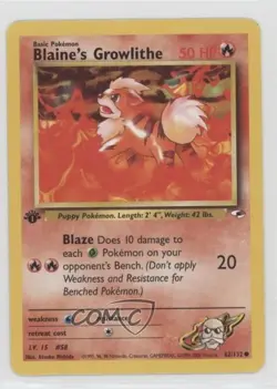 Blaine's Growlithe 1st Ed. Pokemon Gym Heroes #62 2000 - Image 1